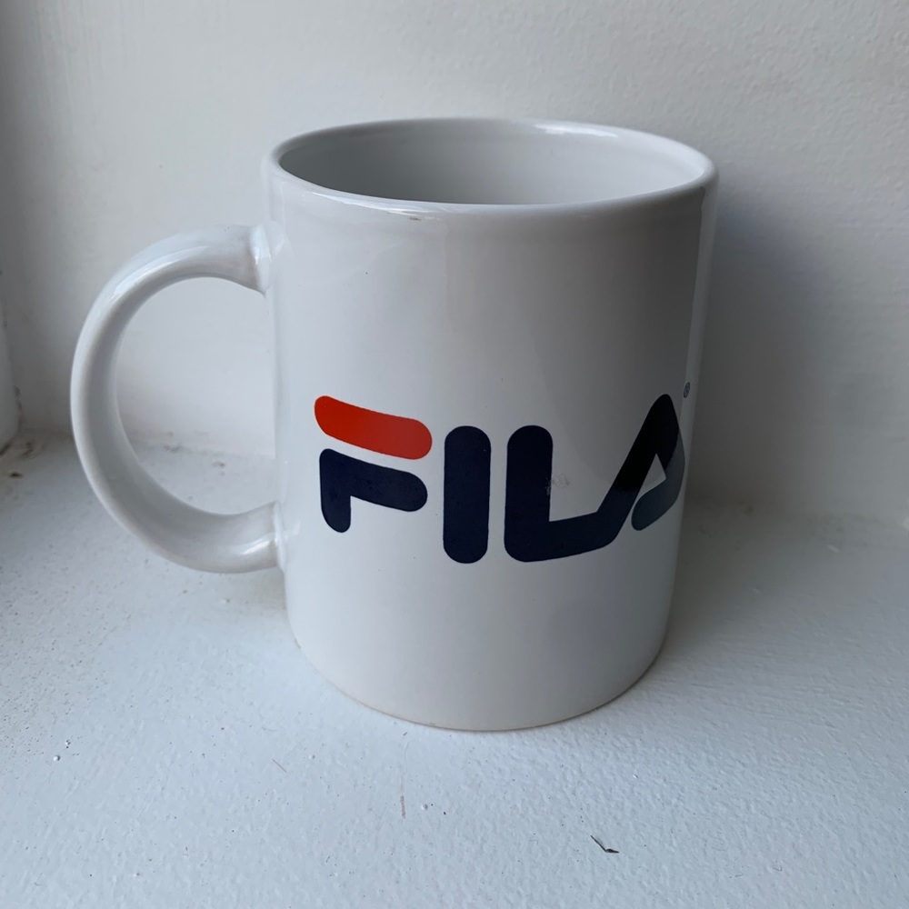 Fila white 8oz hot beverage mug.